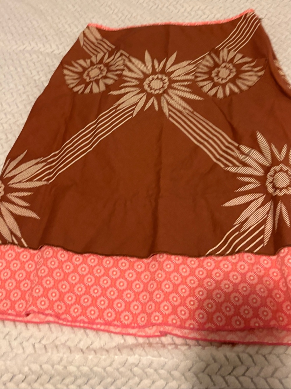 Brown Floral Print Skirt with Pink Hem